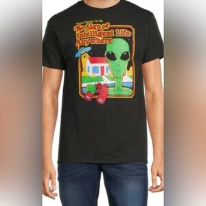 Men's Black Graphic Tee with Alien Design